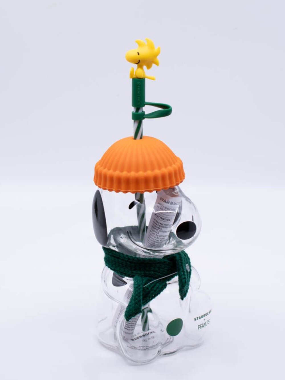 Starbucks x Peanuts The Great Pumpkin Snoopy Glass Cold Cup Woodstock Topper